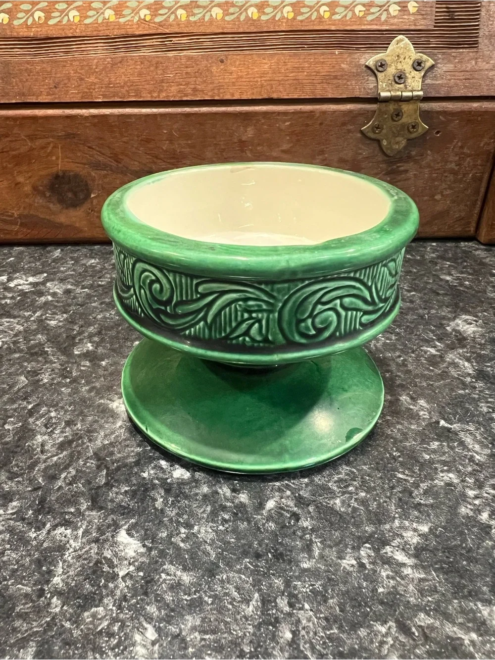 VTG Green Pottery Pedestal Planter